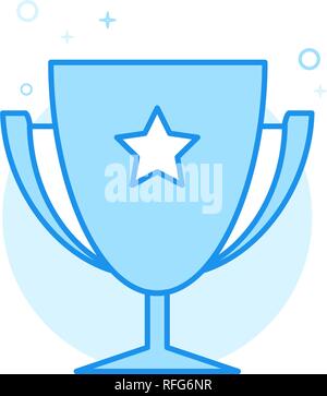 Cup Trofeo piatto icona Vettore. Vincitore della Coppa, simbolo pittogramma, segno. Luminoso appartamento stile. Blue Design monocromatico. Corsa modificabile. Regolare il peso della linea. Illustrazione Vettoriale