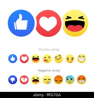 Impostare del positivo e del negativo round icone emoji Illustrazione Vettoriale