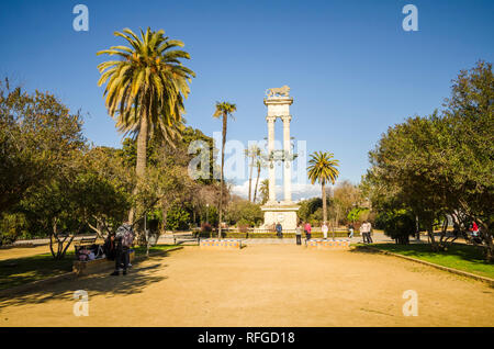 Christopher Columbus monumento in Jardines de Murillo park, Siviglia, Andalusia, Spagna Foto Stock