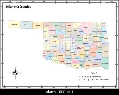 Oklahoma State delineare politiche ed amministrative mappa vettoriale a colori Illustrazione Vettoriale