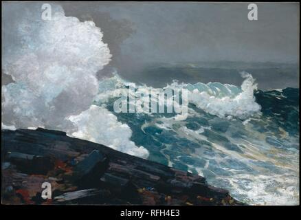 Northeaster. Artista: Winslow Homer (American, Boston, Massachusetts 1836-1910 Prouts collo, Maine). Dimensioni: 34 1/2 x 50 in. (87,6 x 127 cm). Data: 1895; rettificate dal 1901. Sulla costa del Maine, un 'né'pasqua' è una tempesta di eccezionale violenza e durata. Quando Homer ha mostrato per la prima volta questa tela in 1895, esso comprendeva due uomini in fallo-ingranaggio meteo accovacciato sulle rocce al di sotto di una piccola colonna di spray. Anche se il dipinto è stato ben accolto e acquistato da un importante collezionista di arte americana--George Hearn, che più tardi lo donò al Metropolitan Museum--Homer rettificate al potente effetto. M Foto Stock