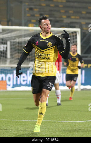 KERKRADE, Paesi Bassi, 25-01-2019, calcio, olandese Keuken Kampioen Divisie, Roda JC -jong AZ, Limburg Stadium, stagione 2018-2019, Roda JC Kerkrade player Mario Engels celebra il traguardo Foto Stock
