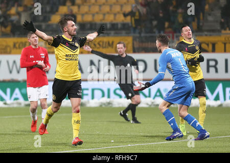 KERKRADE, Paesi Bassi, 25-01-2019, calcio, olandese Keuken Kampioen Divisie, Roda JC -jong AZ, Limburg Stadium, stagione 2018-2019, Roda JC Kerkrade player Mart Remans, celebrando l'obiettivo Foto Stock