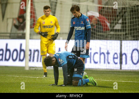 MAASTRICHT- calcio, 25-01-2019, stadio de Geusselt, MVV Maastricht -Helmond Sport, olandese Keuken Kampioen divisie , stagione 2018/2019, risultato finale 3-0, Helmond Sport player Maiky Fecunda dopo il suo proprio obiettivo. Foto Stock