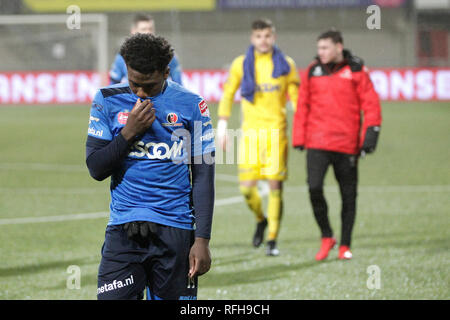 MAASTRICHT- calcio, 25-01-2019, stadio de Geusselt, MVV Maastricht -Helmond Sport, olandese Keuken Kampioen divisie , stagione 2018/2019, risultato finale 3-0, Helmond Sport player Maiky Fecunda deluso dopo la partita. Foto Stock