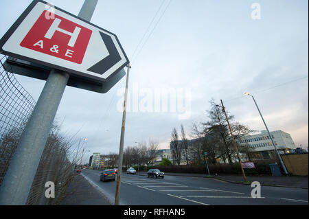 Glasgow, Scotland, Regno Unito. Il 25 gennaio 2019. Varie scene che mostrano differenti viste da intorno il Queen Elizabeth University Hospital. Ci sono stati 2 morti dei pazienti ha riportato di recente e che si ritiene siano legate alle infezioni contratte attraverso la pollina piccione. Credito: Colin Fisher/Alamy Live News Foto Stock