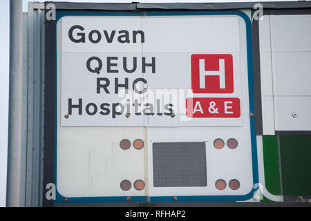 Glasgow, Scotland, Regno Unito. Il 25 gennaio 2019. Varie scene che mostrano differenti viste da intorno il Queen Elizabeth University Hospital. Ci sono stati 2 morti dei pazienti ha riportato di recente e che si ritiene siano legate alle infezioni contratte attraverso la pollina piccione. Credito: Colin Fisher/Alamy Live News Foto Stock