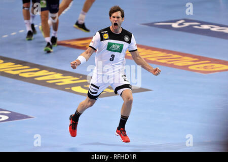 Amburgo, Germania. Il 25 gennaio 2019. Uwe Gensheimerr (Germania) durante la IHF Uomini del Campionato del Mondo 2019, semi finale pallamano match tra la Germania e la Norvegia il 25 gennaio 2019 a Barclaycard Arena di Amburgo, Germania - Photo Laurent Lairys /MAXPPP Credito: Laurent Lairys/Agence Locevaphotos/Alamy Live News Foto Stock