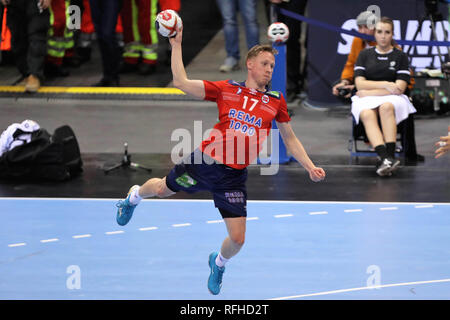 Amburgo, Germania. Il 25 gennaio 2019. Magnus Jondal (Norvegia) durante la IHF Uomini del Campionato del Mondo 2019, semi finale pallamano match tra la Germania e la Norvegia il 25 gennaio 2019 a Barclaycard Arena di Amburgo, Germania - Photo Laurent Lairys / MAXPPP Credito: Laurent Lairys/Agence Locevaphotos/Alamy Live News Foto Stock