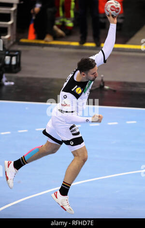 Amburgo, Germania. Il 25 gennaio 2019. Hendrik Pekeler (Germania) durante la IHF Uomini del Campionato del Mondo 2019, semi finale pallamano match tra la Germania e la Norvegia il 25 gennaio 2019 a Barclaycard Arena di Amburgo, Germania - Photo Laurent Lairys / MAXPPP Credito: Laurent Lairys/Agence Locevaphotos/Alamy Live News Foto Stock