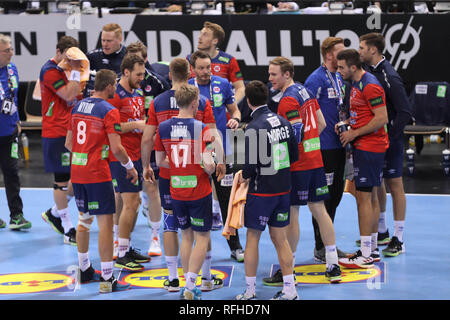 Amburgo, Germania. Il 25 gennaio 2019. Team Norvegia durante la IHF Uomini del Campionato del Mondo 2019, semi finale pallamano match tra la Germania e la Norvegia il 25 gennaio 2019 a Barclaycard Arena di Amburgo, Germania - Photo Laurent Lairys /MAXPPP Credito: Laurent Lairys/Agence Locevaphotos/Alamy Live News Foto Stock