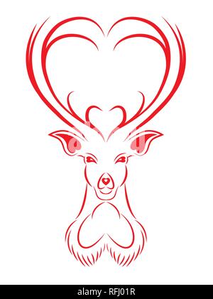 Il cervo rosso testa con le corna a forma di cuore illustrazione vettoriale Illustrazione Vettoriale