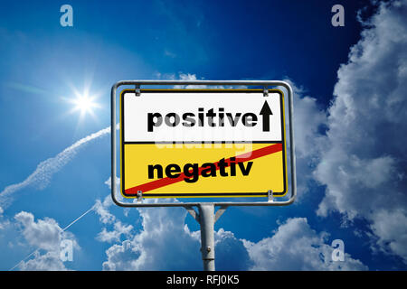 Cartello stradale tedesco positivo / negativo blu cielo Foto Stock