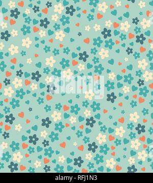 La molla seamless pattern con fiori e cuori Illustrazione Vettoriale