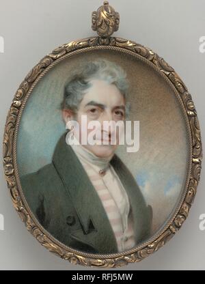 James Bogert, Jr. Artista: Henry Inman (American, Utica, New York 1801-1846 New York). Dimensioni: 2 15/16 x 2 1/2 in. (4,9 x 6,4 cm). Data: ca. 1835. New York leader pittore ritratto durante il 1820s e 1830s, Inman apprendista sotto John Wesley Jarvis (1780-1840) prima della rottura in proprio nel 1822. Un prolifico e talentuoso dipinta su avorio e tela, Inman utilizzato un elaborato e altamente tecnica finito per eseguire il suo straordinariamente elegante ritratti in miniatura. Ritratto da Inman come un gentiluomo di splendore sartoriale e stoicamente raffinatezza, Bogert (1786-1862) servito nella guerra di 181 Foto Stock