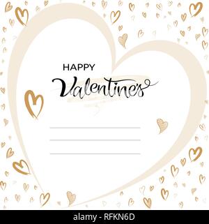 Valentines greeting card con tipografici disegnati a mano forma di cuore con copia spazio su uno sfondo bianco, illustrazione vettoriale Illustrazione Vettoriale