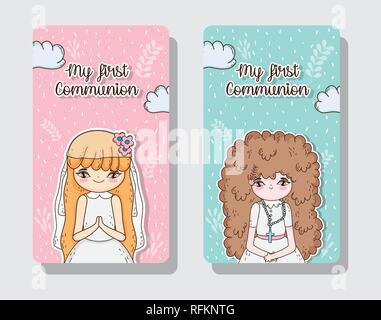 Impostare le ragazze comunione card al tradizionale evento Illustrazione Vettoriale
