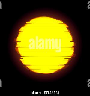 Vettore Glitched cerchio di colore giallo con copyspace. Sun in distorto stile glitches. Digitali moderni sfondo ad incandescenza per la progettazione Illustrazione Vettoriale