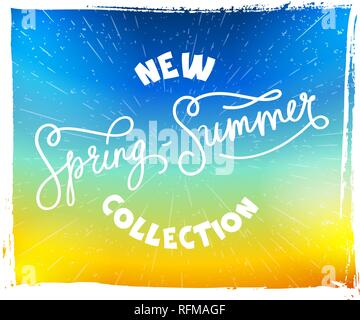 Disegnato a mano lettering poster Nuova collezione primavera-estate su sfondo lucido Illustrazione Vettoriale