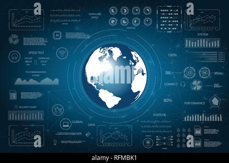 Interfaccia hud o tecnologia display grafico su sfondo blu illustrazione vettoriale Illustrazione Vettoriale