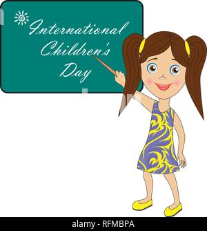 Immagine con testo. Iscrizione di congratulazioni: International giornata per i bambini. Foto per banner design, segnaletica, biglietto di auguri. Illustrazione Vettoriale, EP Illustrazione Vettoriale