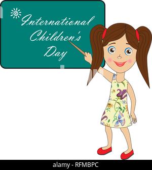 Immagine con testo. Iscrizione di congratulazioni: International giornata per i bambini. Foto per banner design, segnaletica, biglietto di auguri. Illustrazione Vettoriale, E Illustrazione Vettoriale