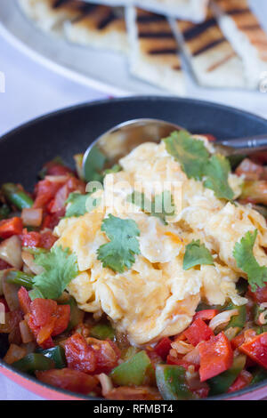 Tradizionale colazione Turca piatto di Menemen con flatbread Foto Stock