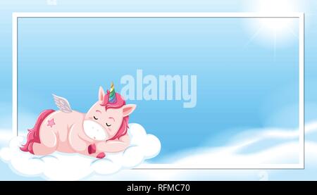 Unicorn dormire sul cloud illustrazione di confine Illustrazione Vettoriale