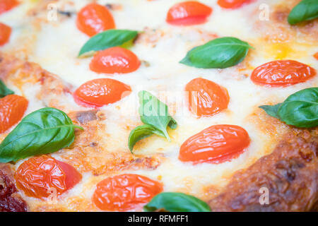 Close up appena eseguito Lasagne Vegetariane decorate con pomodoro, formaggio ed erbe aromatiche Foto Stock