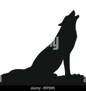 Ululati wolf silhouette su sfondo bianco illustrazione vettoriale EPS10 Illustrazione Vettoriale