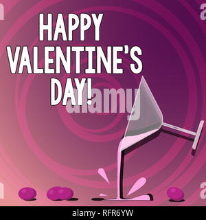 La grafia la scrittura di testo Happy Valentine S è giorno. Concetto di significato quando gli amanti esprimono il loro affetto con saluti Cocktail bicchiere da vino Liqu versatore Foto Stock