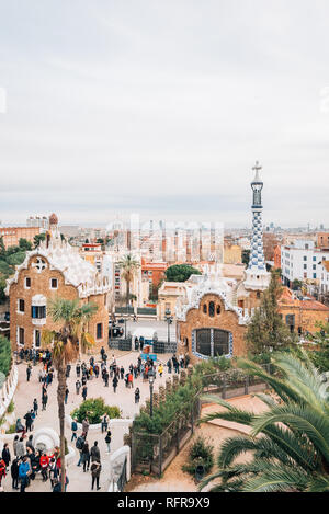Vista del Parco Guell di Barcellona, Spagna Foto Stock