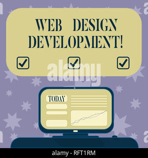 Mano concettuale che mostra la scrittura Web Design sviluppo. Business photo testo a sviluppare siti web per l'hosting tramite intranet montato sullo schermo del computer con Foto Stock