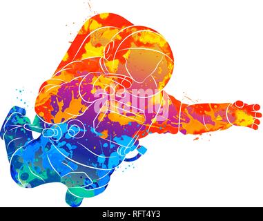 Abstract astronauta nello spazio da schizzi di acquerelli Illustrazione Vettoriale