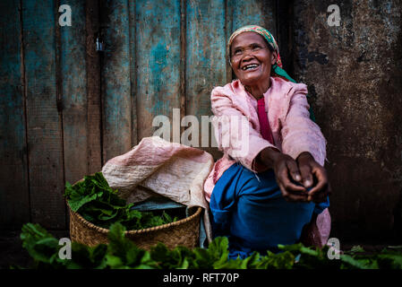 Ritratto in un mercato vicino a Antsirabe, regione di Vakinankaratra, Madagascar, Africa Foto Stock