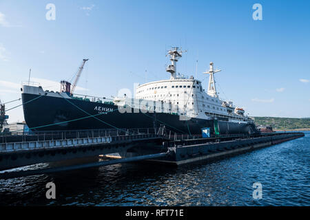 Lenin, la prima centrale nucleare powered icebreaker nel mondo, a Murmansk, Russia, Europa Foto Stock