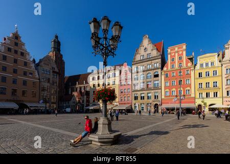 La piazza del mercato, Wroclaw, Polonia, Europa Foto Stock
