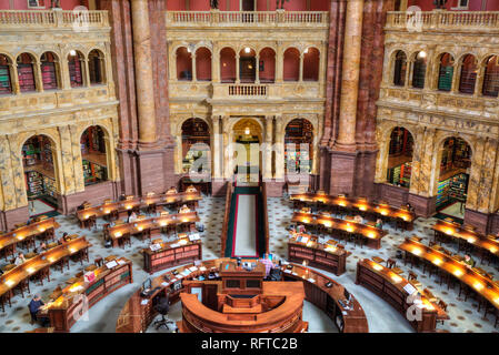 Sala di lettura principale, la Biblioteca del Congresso di Washington D.C., Stati Uniti d'America, America del Nord Foto Stock
