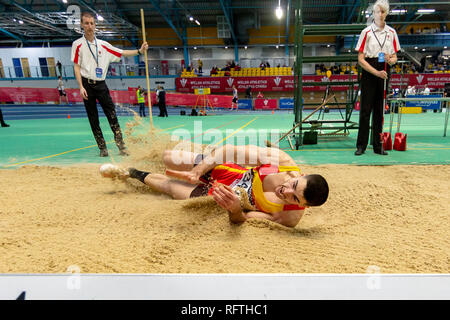 Cardiff, Galles, UK. Il 26 gennaio, 2019. Atleti al 2019 Welsh di Atletica Leggera Indoor Senior Championships tenutasi presso la National Indoor Athletics Centre a Cardiff, nel Galles. Credito: Matteo Lofthouse/Alamy Live News Foto Stock