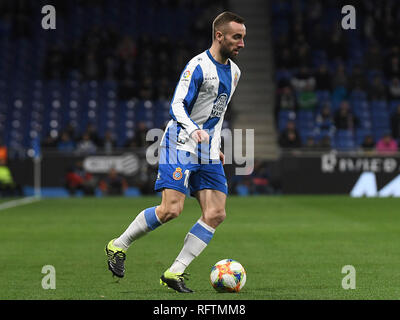 Barcellona, 24-01-2019. Il Copa el Rey 2018/ 2019, round 4 prima gamba. Espanyol-Real Betis. Sergi Darder dell Espanyol durante il gioco Espanyol-Real Betis. Foto Stock