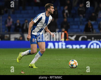 Barcellona, 24-01-2019. Il Copa el Rey 2018/ 2019, round 4 prima gamba. Espanyol-Real Betis. Leo Baptistao dell Espanyol durante il gioco Espanyol-Real Betis. Foto Stock