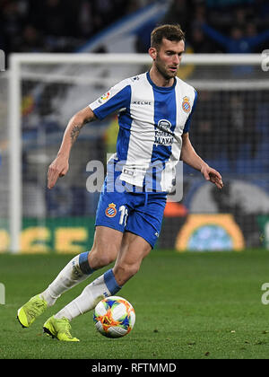 Barcellona, 24-01-2019. Il Copa el Rey 2018/ 2019, round 4 prima gamba. Espanyol-Real Betis. Leo Baptistao dell Espanyol durante il gioco Espanyol-Real Betis. Foto Stock