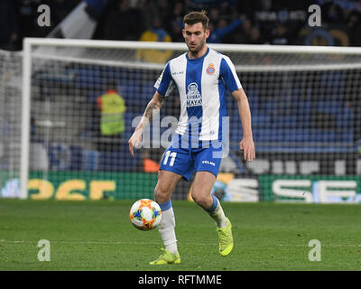 Barcellona, 24-01-2019. Il Copa el Rey 2018/ 2019, round 4 prima gamba. Espanyol-Real Betis. Leo Baptistao dell Espanyol durante il gioco Espanyol-Real Betis. Foto Stock