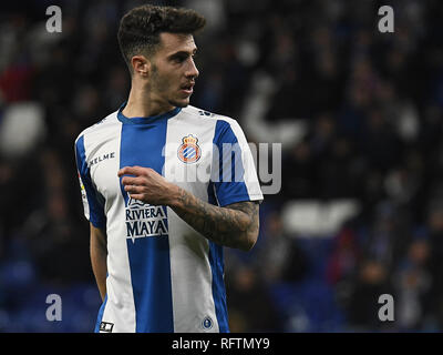 Barcellona, 24-01-2019. Il Copa el Rey 2018/ 2019, round 4 prima gamba. Espanyol-Real Betis. Mario Hermoso dell Espanyol durante il gioco Espanyol-Real Betis. Foto Stock