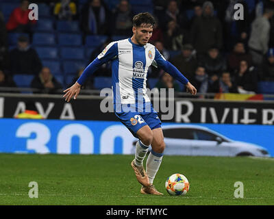 Barcellona, 24-01-2019. Il Copa el Rey 2018/ 2019, round 4 prima gamba. Espanyol-Real Betis. Lluis Lopez dell Espanyol durante il gioco Espanyol-Real Betis. Foto Stock