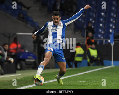 Barcellona, 24-01-2019. Il Copa el Rey 2018/ 2019, round 4 prima gamba. Espanyol-Real Betis. Roberto Rosales di Espanyol durante il gioco Espanyol-Real Betis. Foto Stock