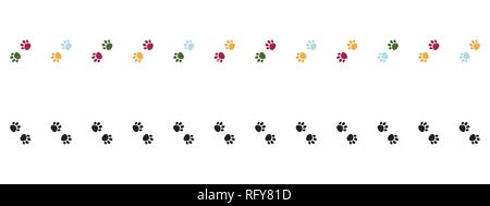 Set di due vettore verticale frontiere senza giunture con colorati cat della zampa della zampa del cane. Rosa, il blu e il verde le zampe e la Polka Dot . Zampe nere Illustrazione Vettoriale