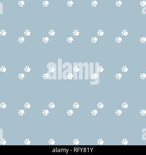 Vector seamless pattern con gatto cane della zampa della zampa. zampe bianche su sfondo blu. Illustrazione Vettoriale
