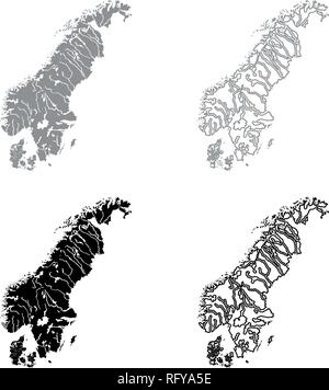 Mappa della Scandinavia Imposta icona grigio colore nero vettore I Outline stile piatto semplice immagine Illustrazione Vettoriale