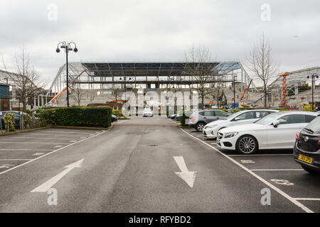 Brentford Comunità Stadium in costruzione, la nuova casa di Brentford Football Club in Hounslow, SW London, Regno Unito Foto Stock